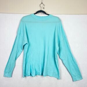 PINK Victoria's Secret Solid Turquoise Crewneck Long Sleeve Logo Thermal Top S